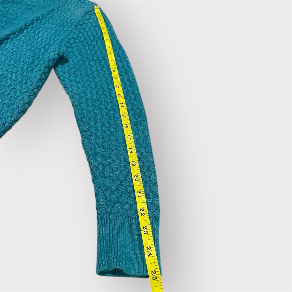 Vintage L.L. Bean Textured Knit Cardigan Sweater L Petite Teal Open Front - Picture 3 of 8